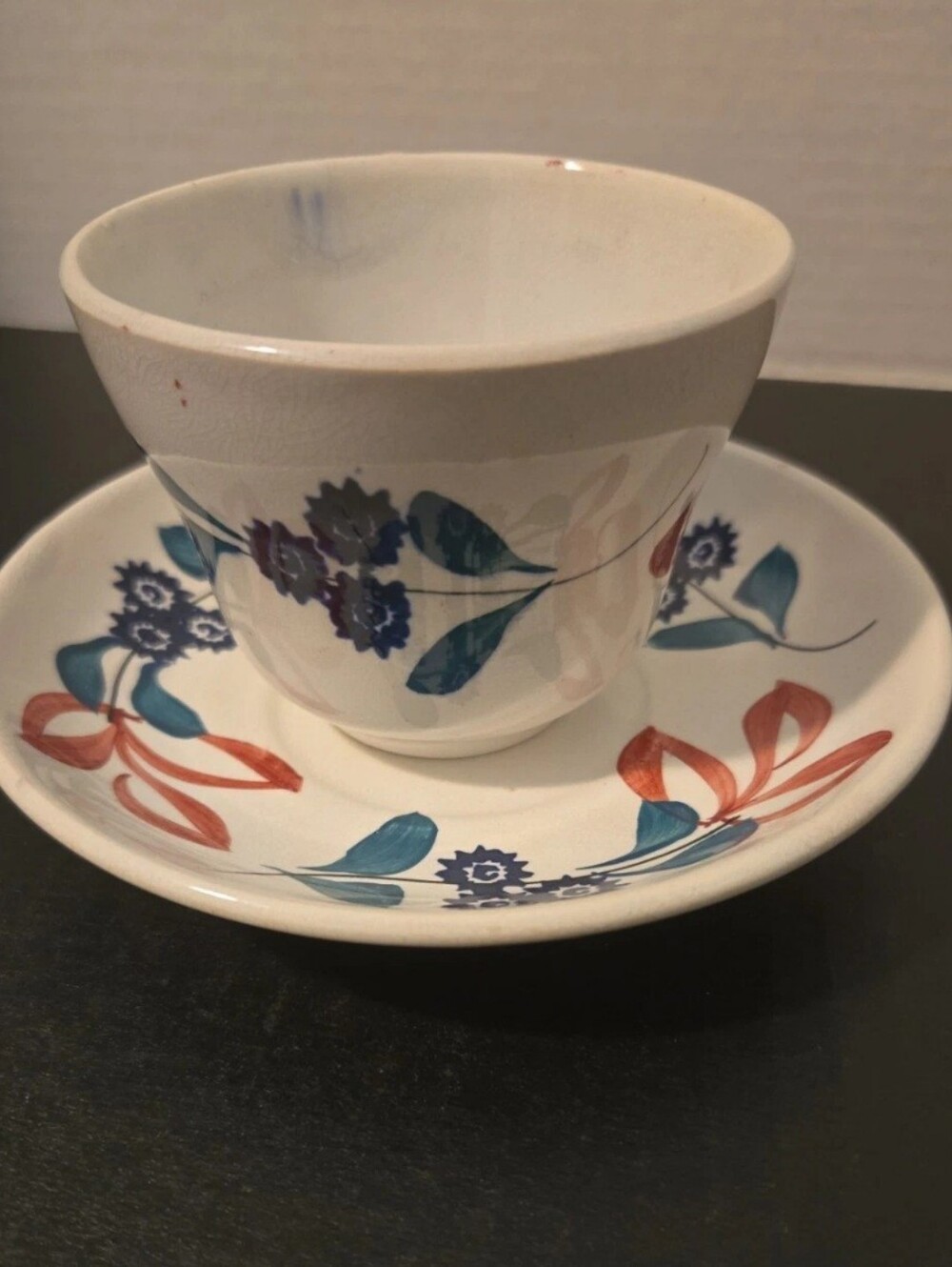 Vintage Splatterware Cup And Saucer. Planter, Candle Holder, Decor  Cottagecore